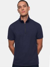 Dunkelblaues Zip-Shirt für Herren aus strapazierfähigem Piqué mit Reißverschluss und Regular Fit